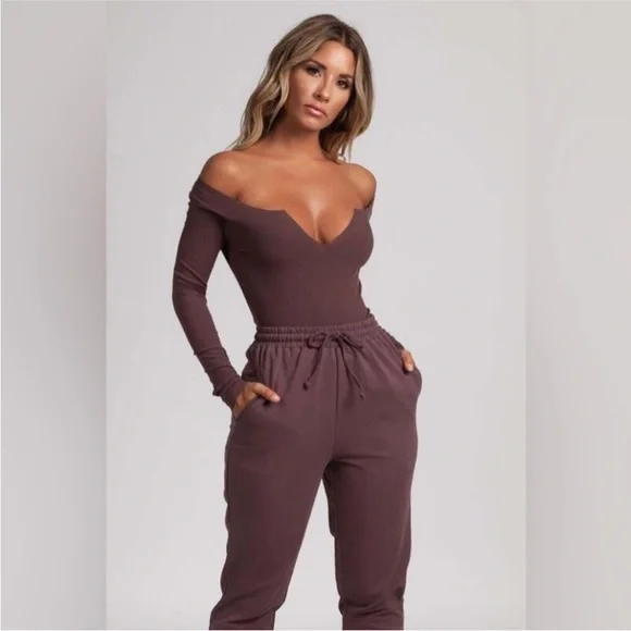 Meshki Malene V-Neck Ribbed Bodysuit Mauve - Picture 2 of 3